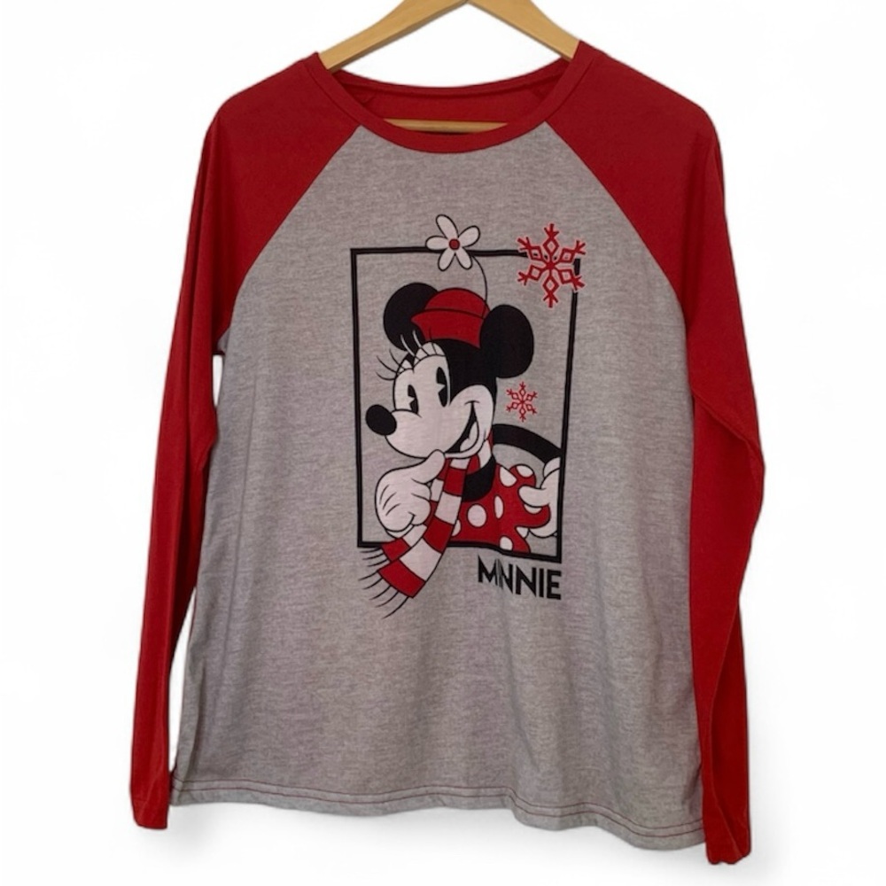 Disney Minnie Mouse Red and Gray Winter Holiday Theme Long Sleeve Shirt Size M